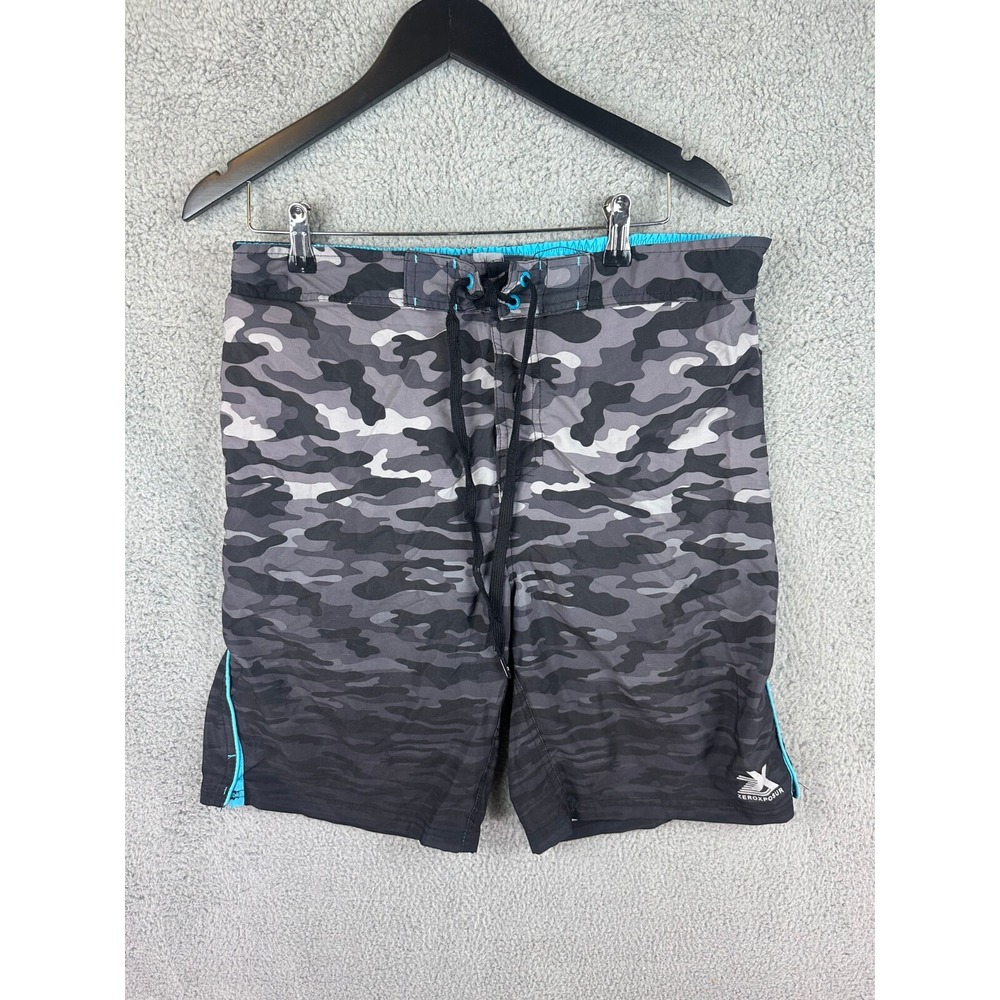 ZeroXposur Hybrid Shorts Mens Large Gray Camo Flat Front 10" Inseam Golf